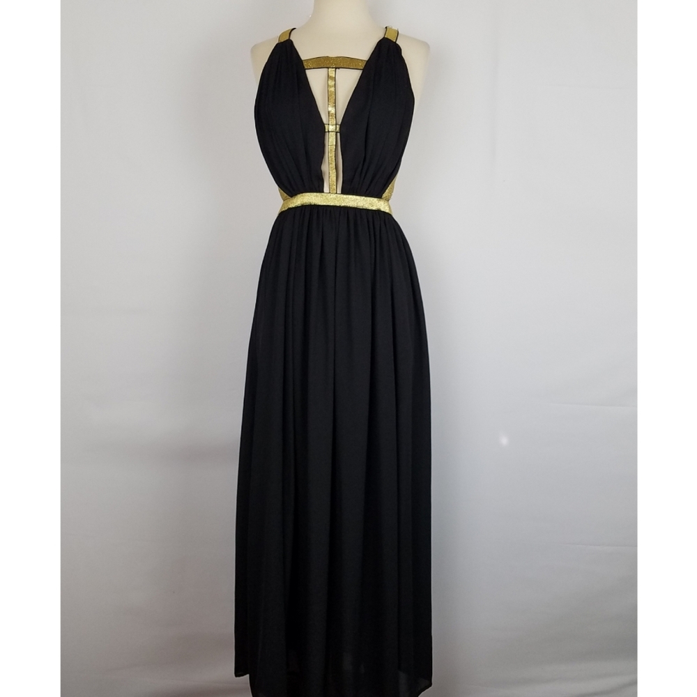 ANGL Black and Gold Maxi Dress